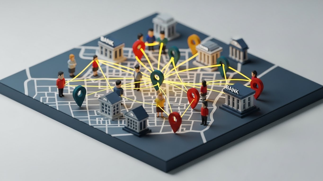 (Isometric 3D): Network Strings mapping Debtor Connections