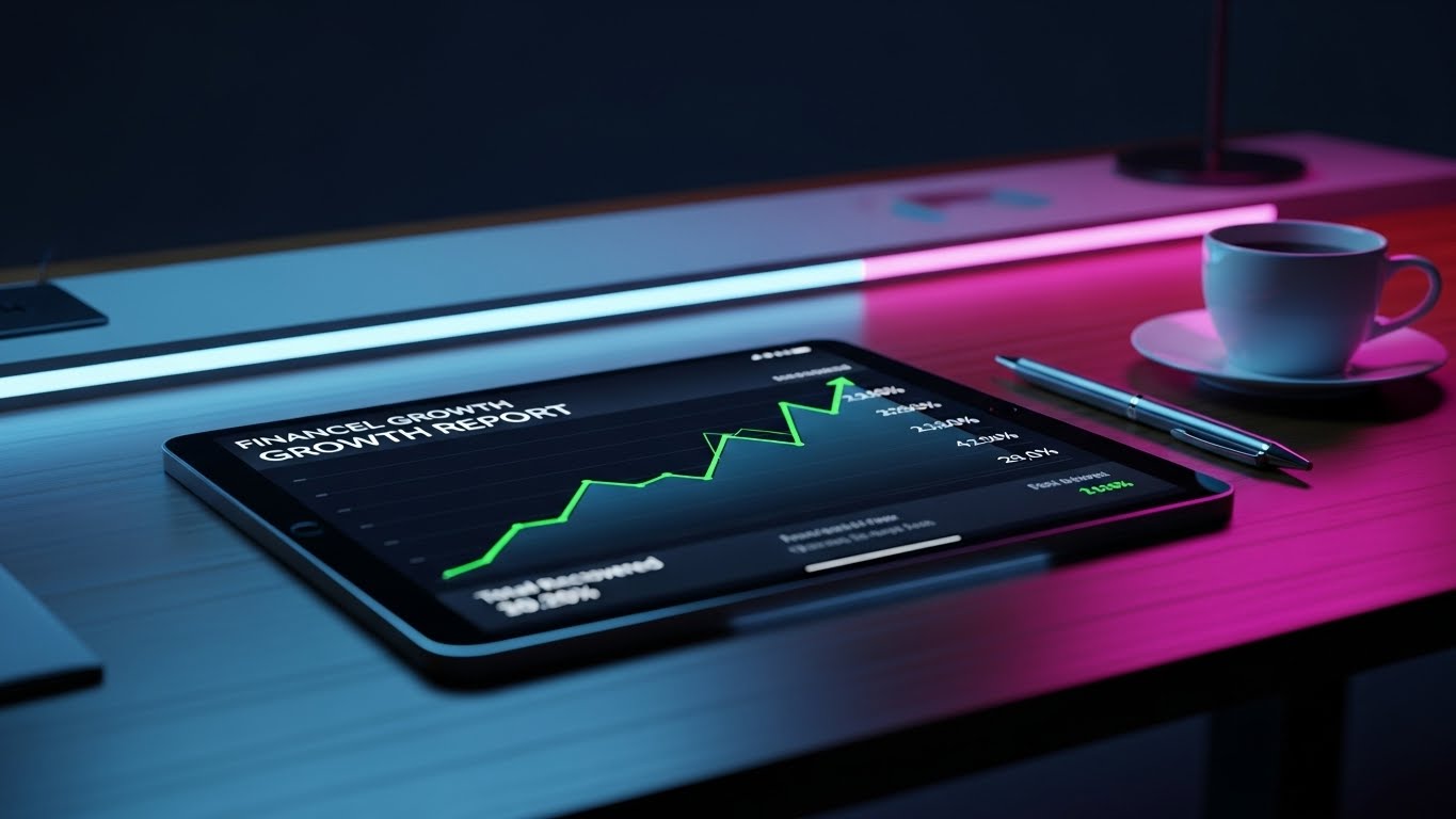 (Photorealistic 3D): Executive Reporting confirming Bottom-Line Growth