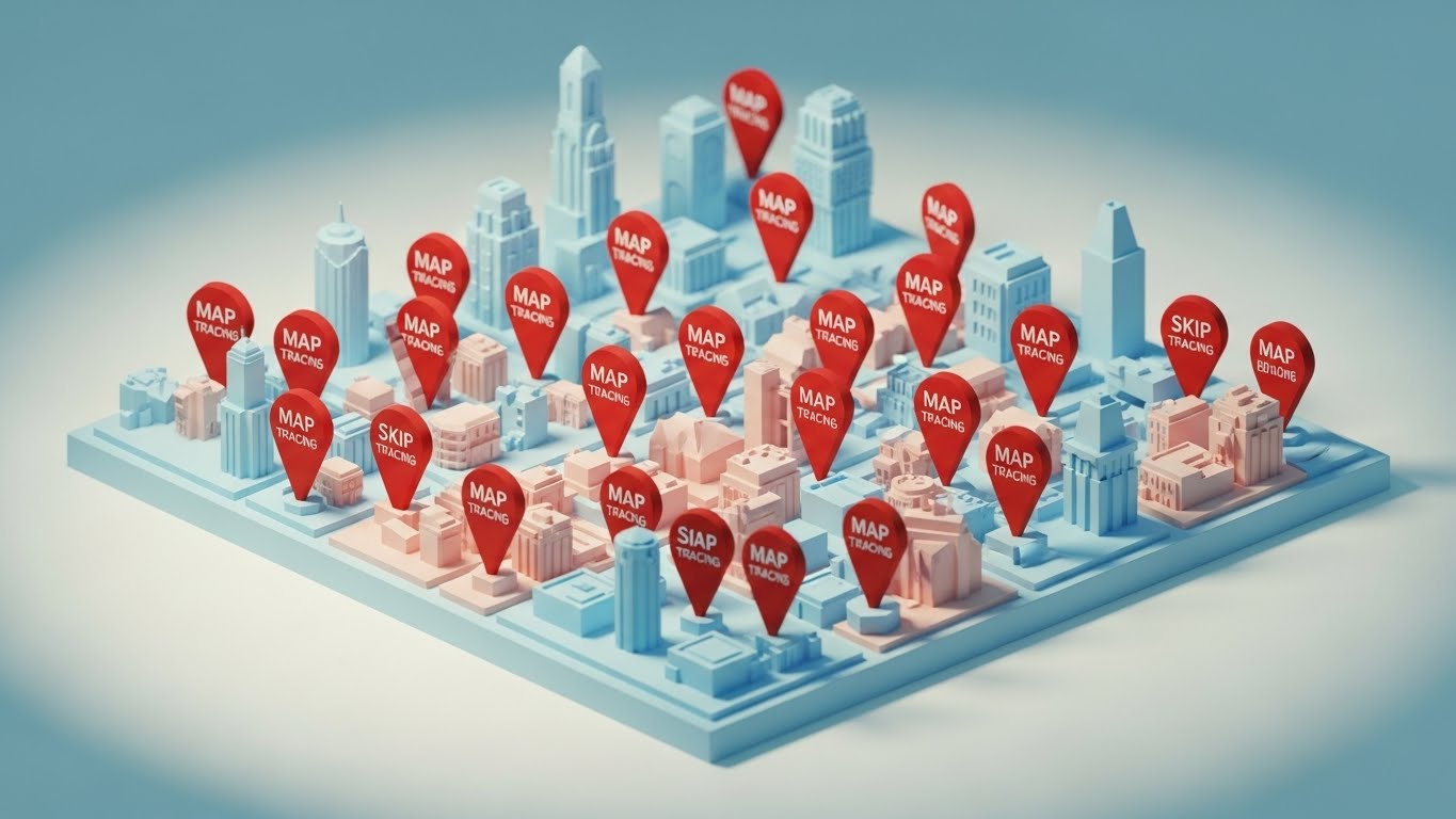 (Low-Poly 3D): Map Pins democratizing Skip Tracing