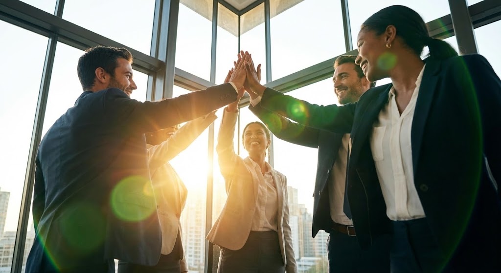 (Aspirational Montage): Team synergy for corporate morale