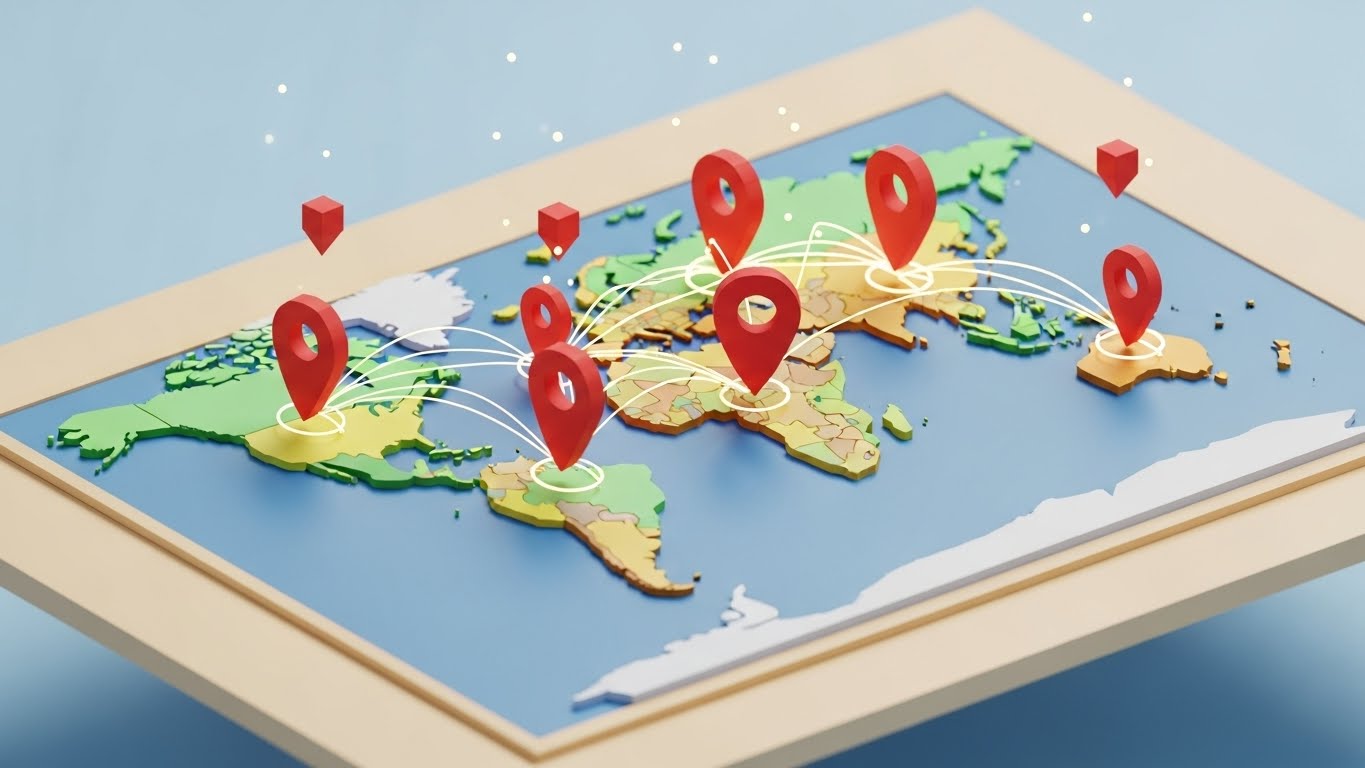 (Low-Poly Map): Global reach for multi-territory scale