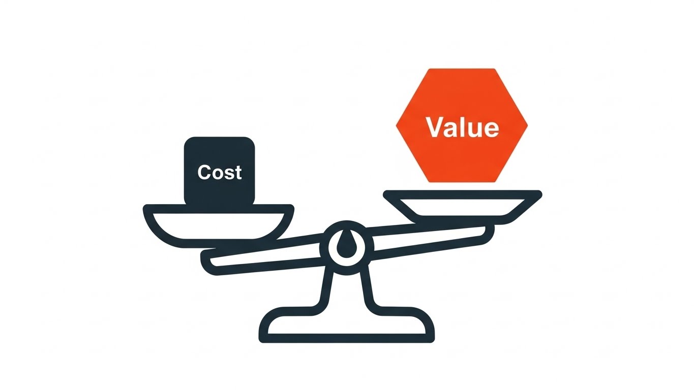 (Minimalist Flat 2D Vector): Cost vs. Value + Logical Decision