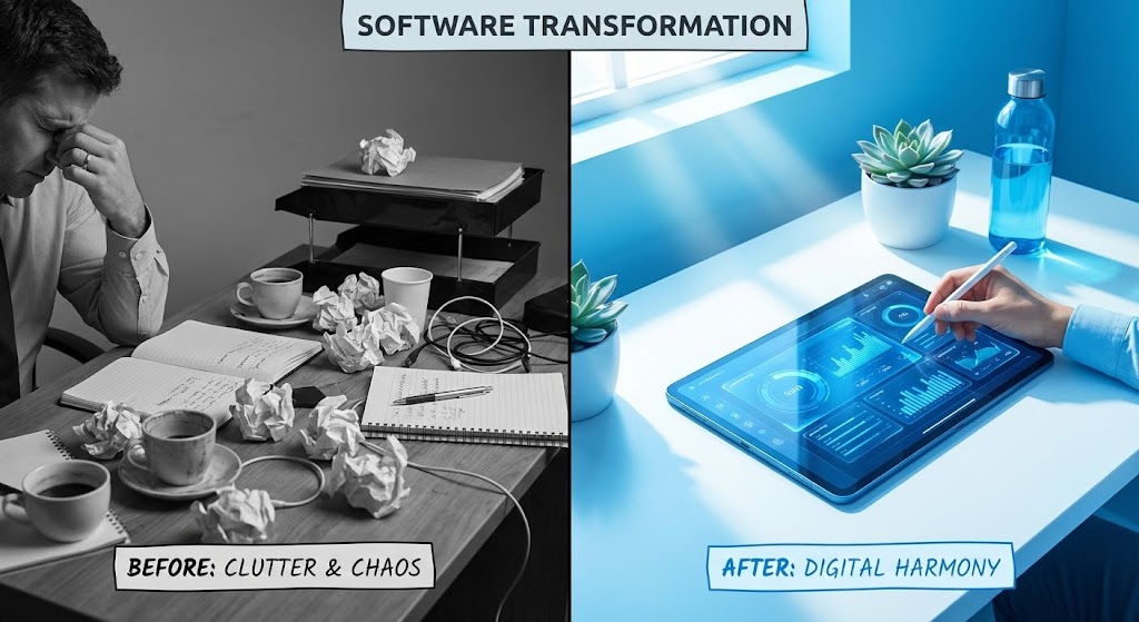 (Split Screen): Stark Contrast + Eliminating Process Friction