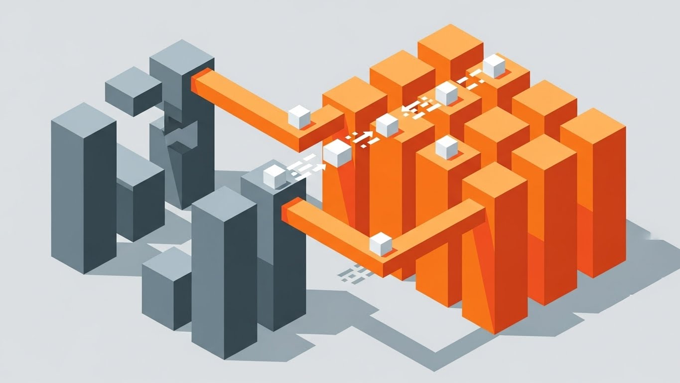 (Isometric 2D Motion Design): Modular Assembly + Logical Configuration