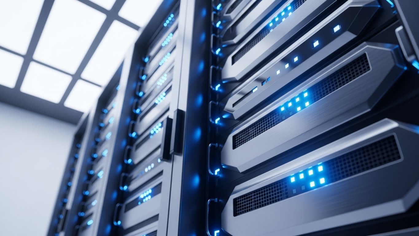 (Photorealistic 3D): Server Infrastructure visualizing Enterprise Reliability