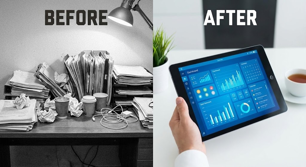 (Split Screen): Chaos vs. Order visualizing Digital Transformation