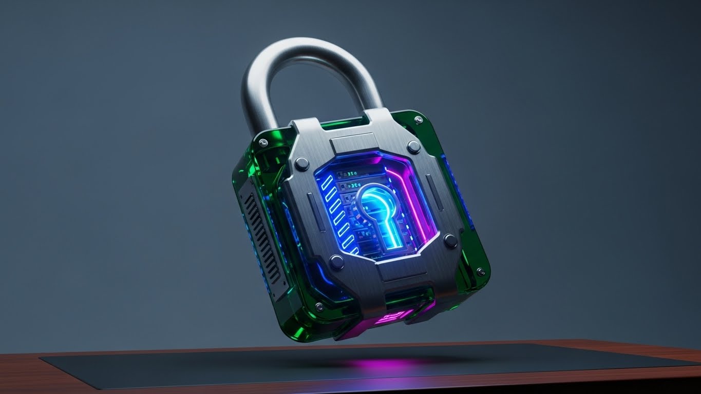 (Photorealistic 3D): Transparent Glass Lock Premium Trust Transparency