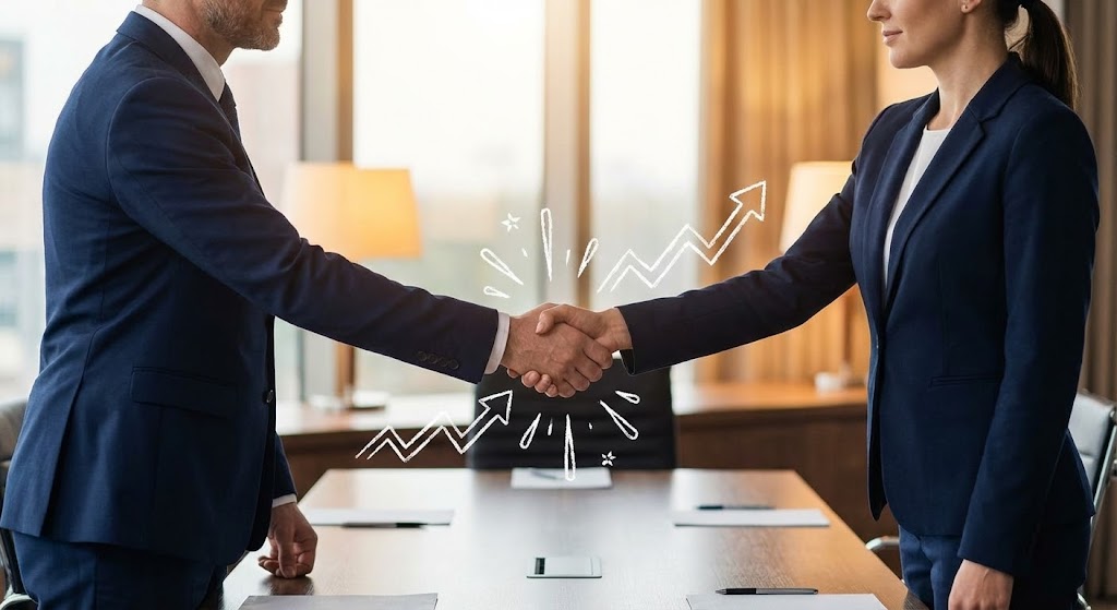 (2D Graphics Over Live Action): Business Partnership Amplified by Growth Metrics