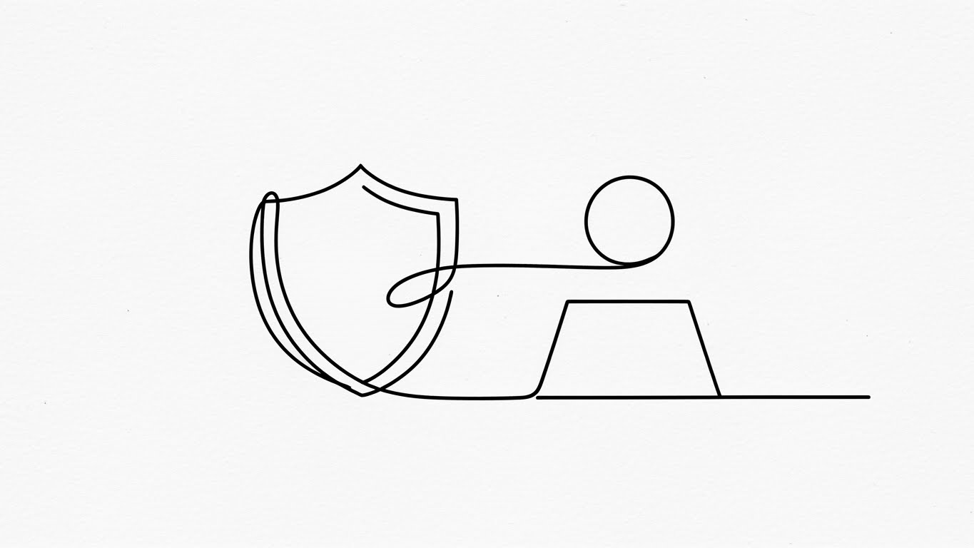 (2D Line Art): Continuous Shield Stroke Seamless Security Journey