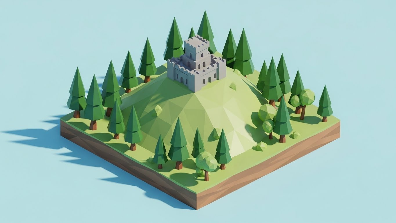 (Low-Poly 3D Modeling): Geometric Fortress Simplifying Security Complexity