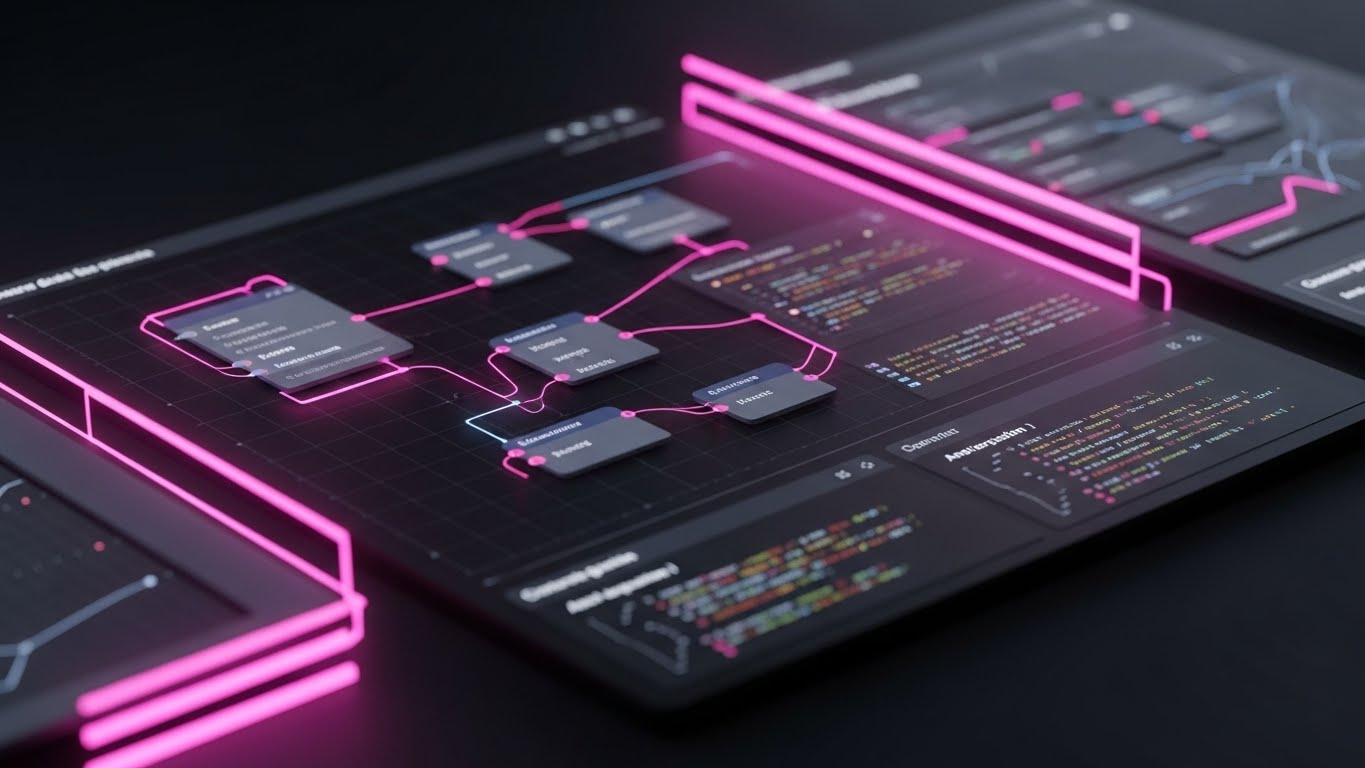 (Dark Mode UI Showcase): Glowing Syntax + Developer-First API Integration.