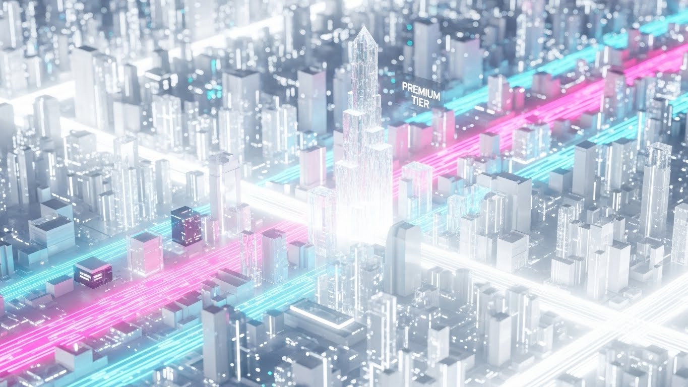 (Futuristic Bright): Crystal Tower + Enterprise Scalability