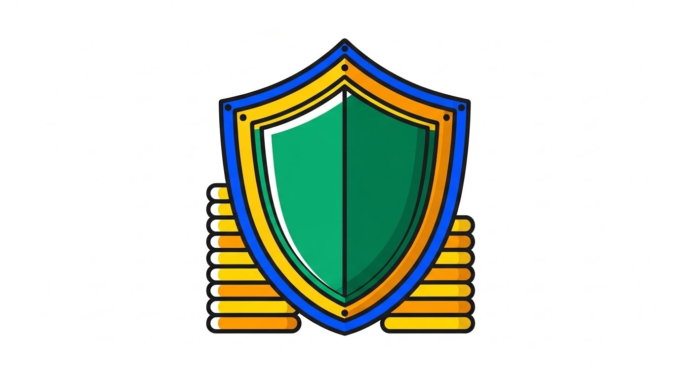 (Minimalist Flat 2D Vector): Vector Shield + Securing Client Assets