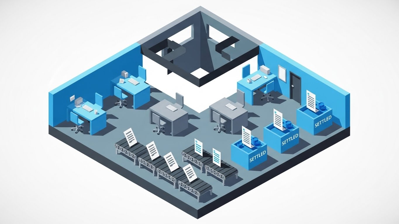 (Isometric 2D Motion Design): Digital Factory + Streamlining Settlement Workflows
