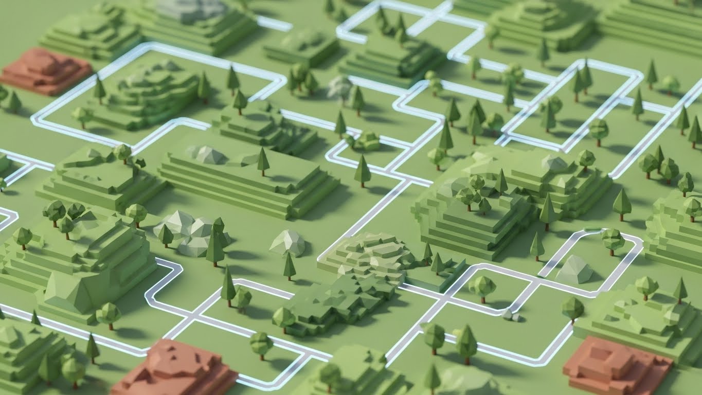 (Low-Poly 3D): Feature Landscape + Driving Deep Adoption