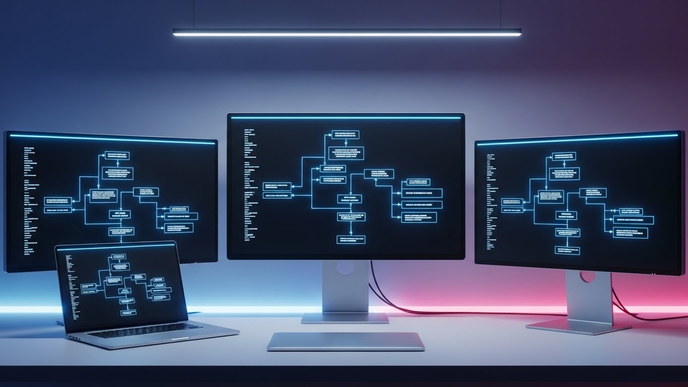 (Photorealistic 3D): Triple Display + The Ultimate Workspace