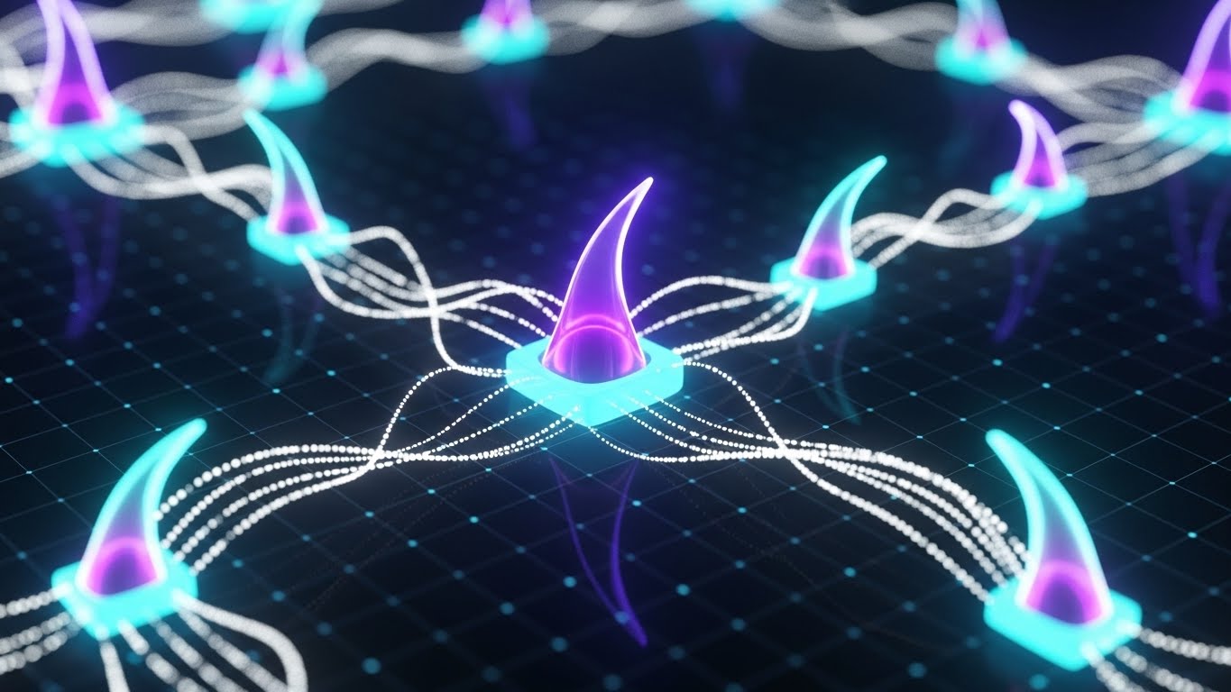 (Abstract 3D AI Visualization): Network Resilience + Scalable Architecture