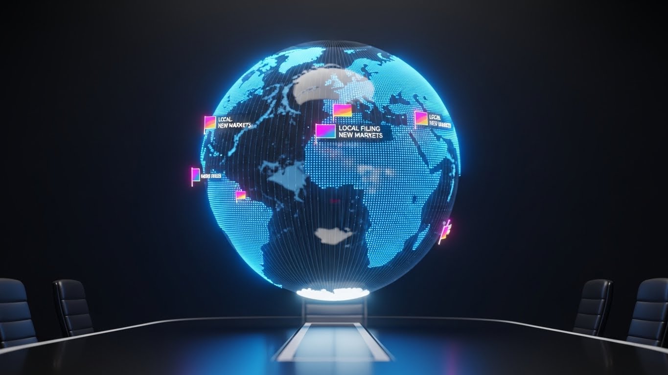 (Holographic UI over 3D Render): Strategic Command + Local Filing Expansion