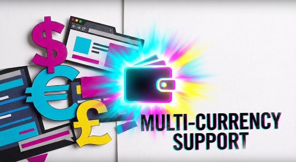 (AI generated mixed media video): Digital Collage + Multi-Currency Wallet Unification