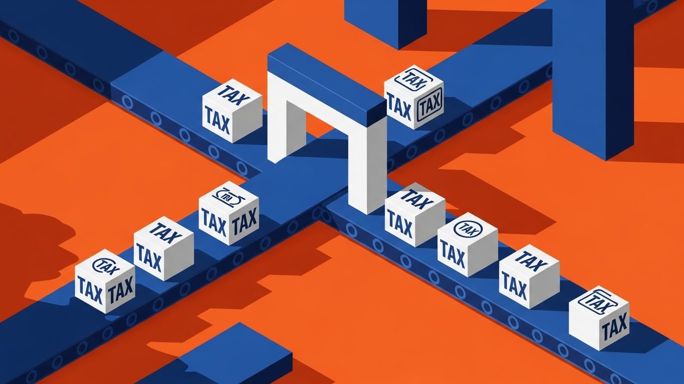 (Isometric 2D Motion Design): Compliance Factory + Automated Tax Processing