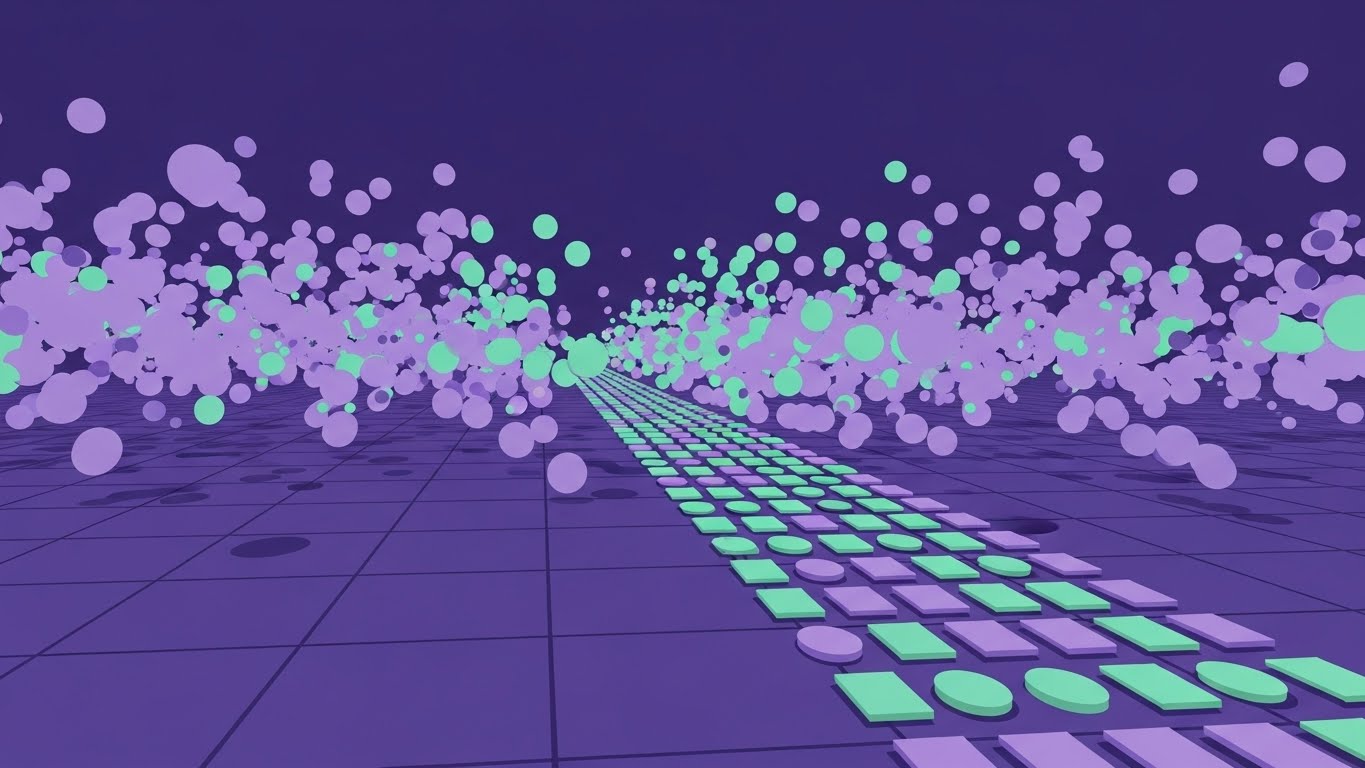 (Abstract 2D Motion Graphics): Data Stream + Reconciliation Order Flow