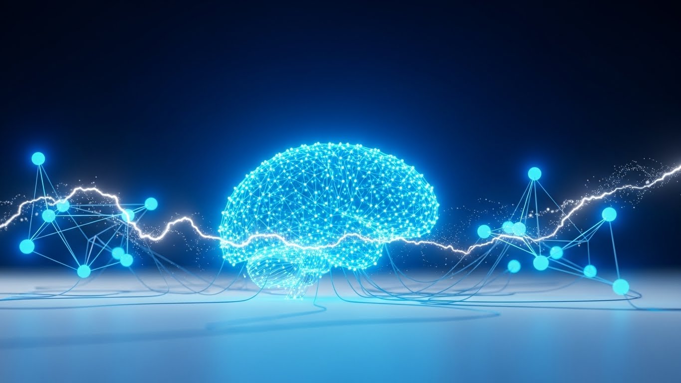 (Abstract 3D AI Visualization): Connecting Nodes + Driving Referrals & Advocacy