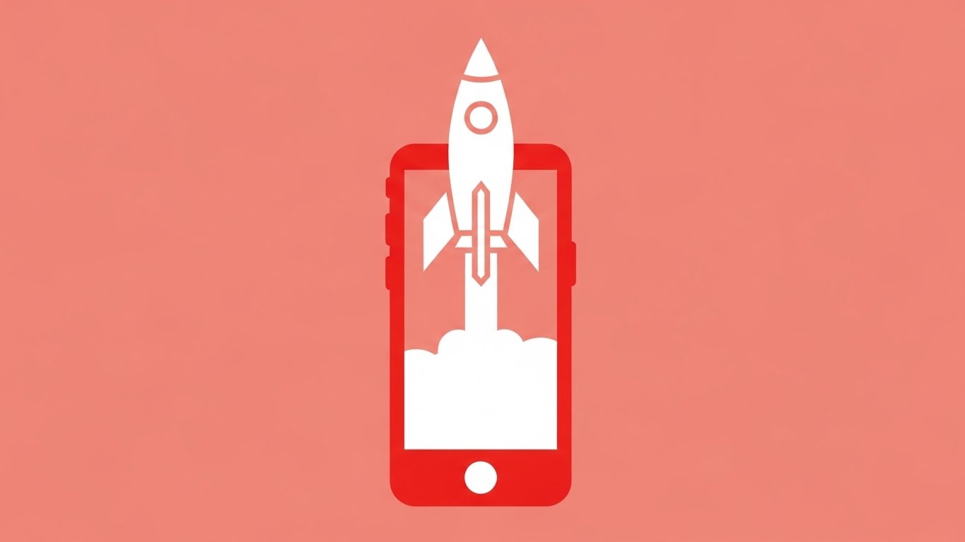 (Minimalist Flat 2D Vector): Geometric Launch + Accelerating Time-to-Value