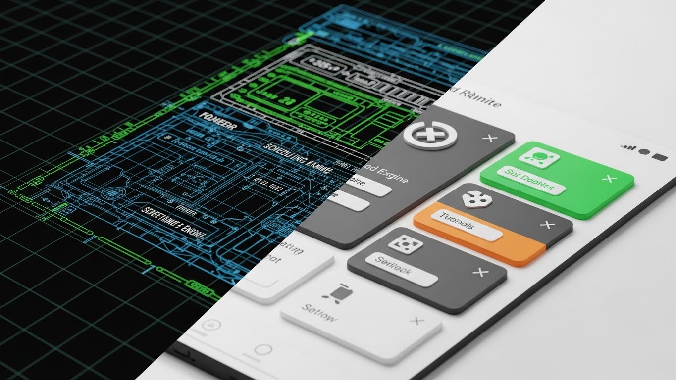 (Wireframe Transition): Engineered precision + Polished user experience