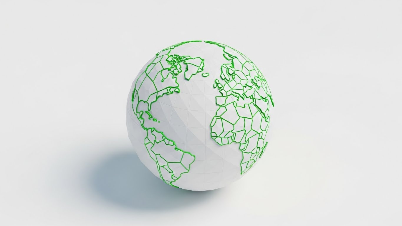 (Low-Poly 3D): Global reach + Interconnected ecosystem