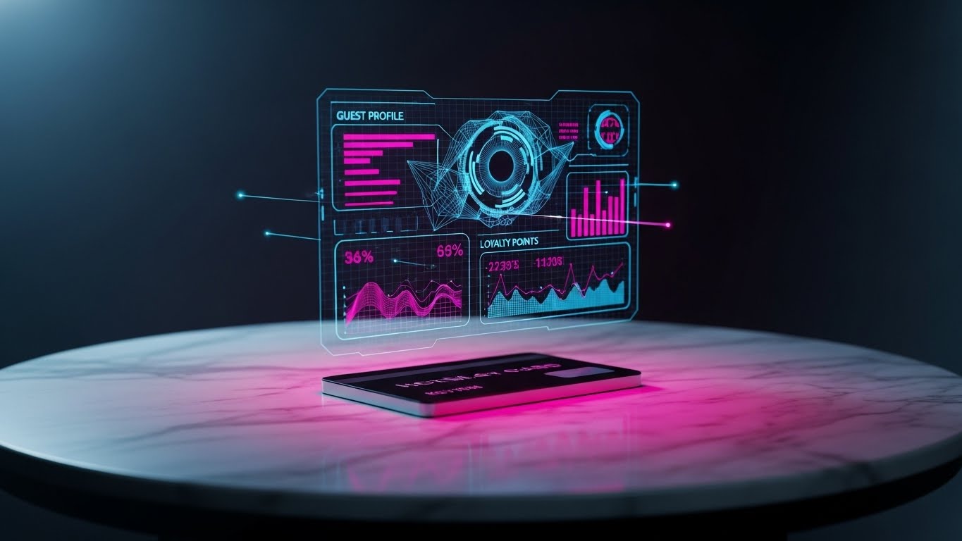 (Holographic UI over 3D Render): Data Depth + Unlocking Guest Intelligence