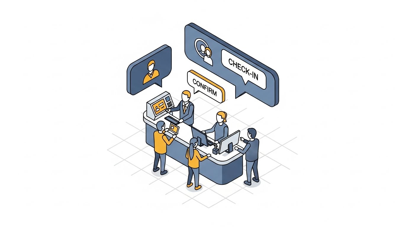 (Isometric 2D Motion Design): Organized Grid + Front-Desk Efficiency