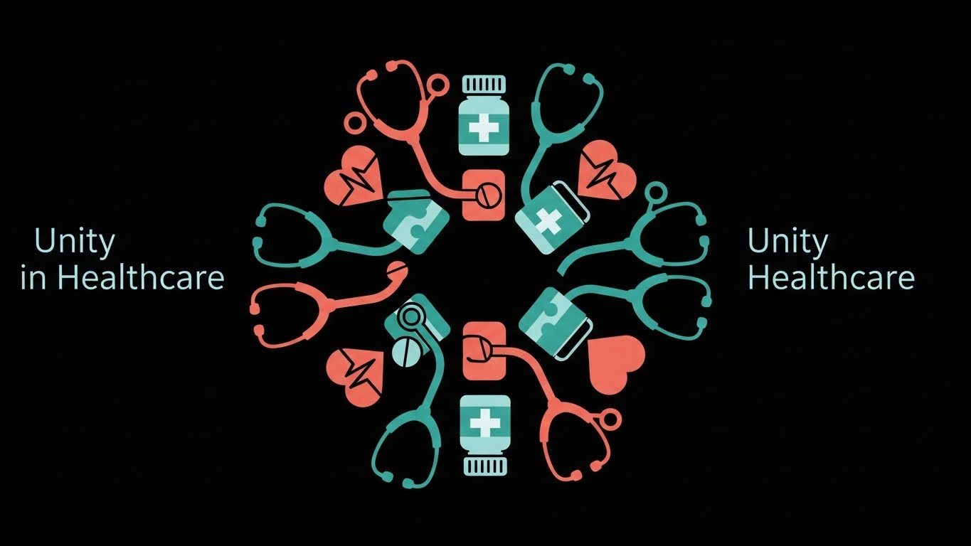 (Minimalist Flat): Interlocking Icons Visualizing Unified Ecosystems