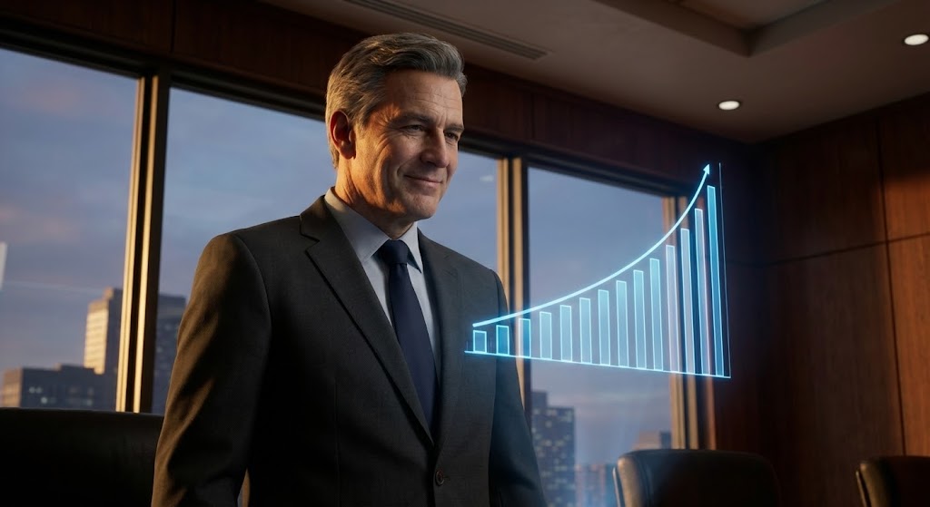 (Realistic Character): Executive Hero Shot Projecting Leadership