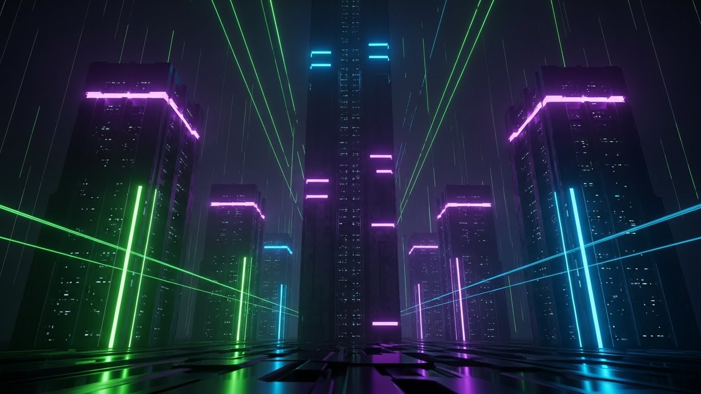 (Futuristic Neon): Server Monoliths + Enterprise Power