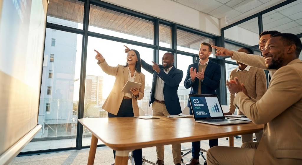 (Aspirational Stock Montage): Cultural Data Adoption – Building team confidence in digital tools.