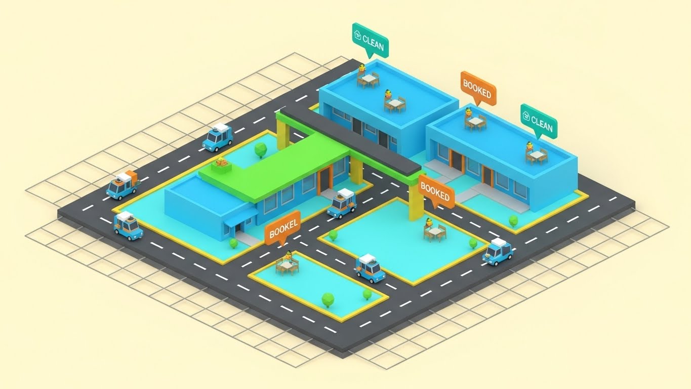 (Isometric 2D Motion Design): Grid View - Total Property Oversight