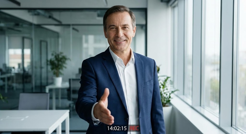 (Realistic Character): Professional Handshake + Accelerating Sales Trust