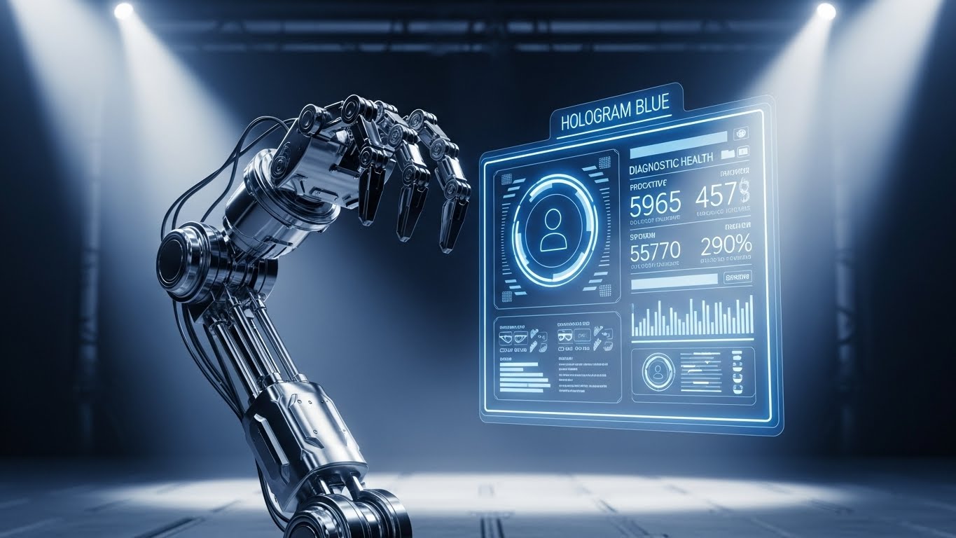 (Holographic UI over 3D): Diagnostic Hologram + Signals Proactive Maintenance