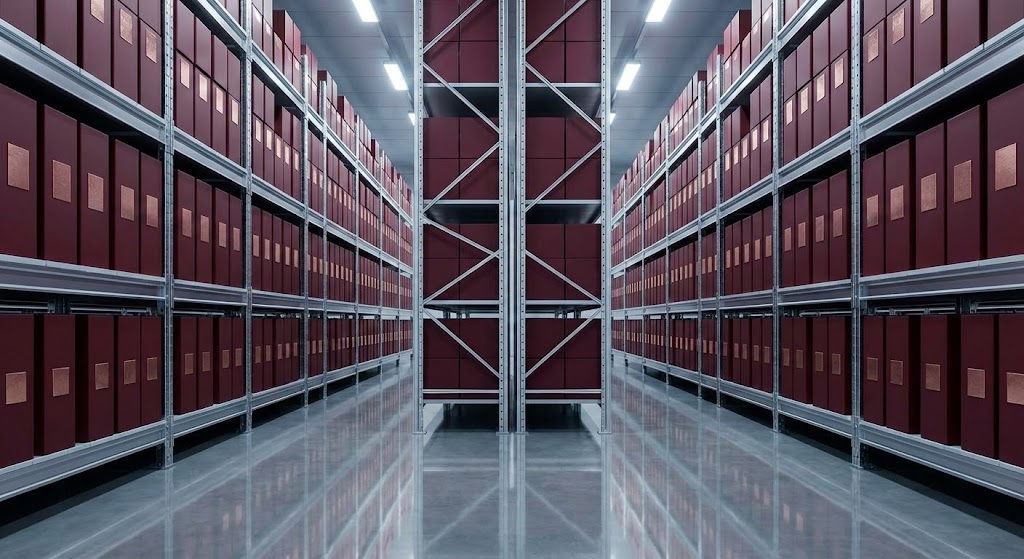 (Photorealistic 3D): Pristine Aisles + Precision Inventory Control