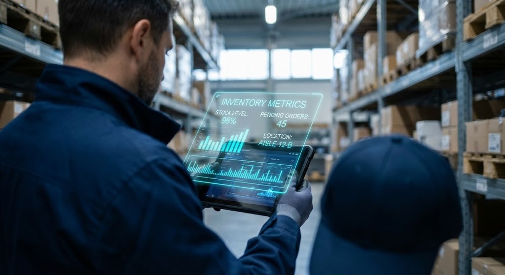 (Lifestyle Stock with UI Overlay): Augmented Workforce + Empowering the Floor