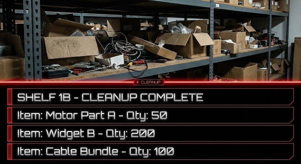 (Split Screen: Optimized Reality and UI): Contrast Reveal + Instant Operational Upgrade