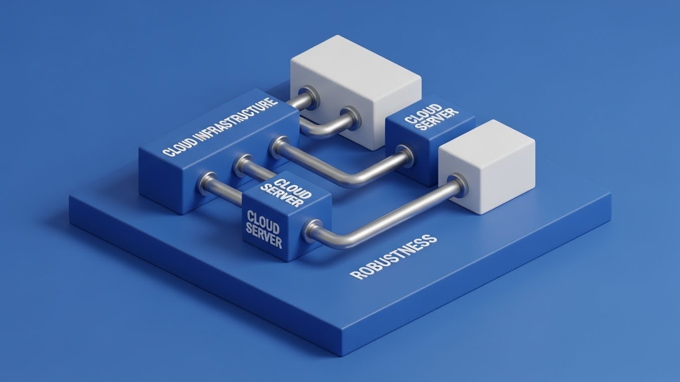 (Isometric 3D Workflow): Server Infrastructure proving enterprise-grade reliability