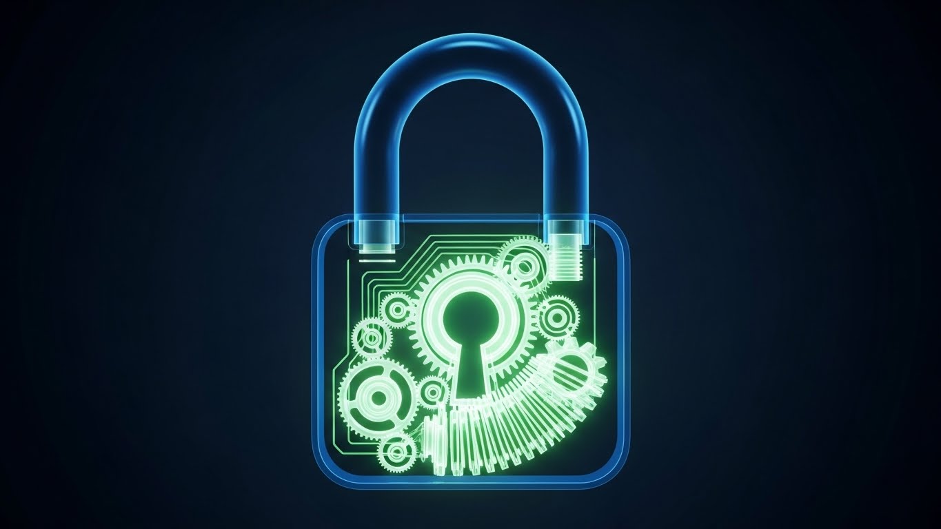 (3D X-Ray Visualization): Internal Gears revealing robust security architecture