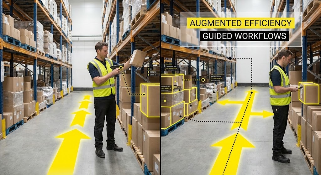 (2D Graphics Over Live Action): Augmented Reality guiding precision inventory workflows