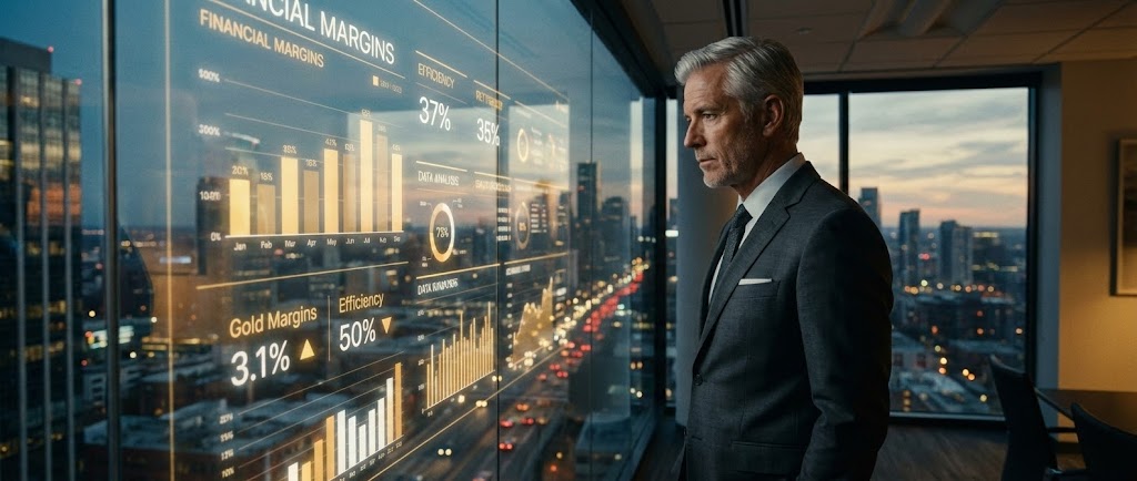 (Lifestyle Stock with UI Overlay): Executive Reflection — Commanding the Bottom Line