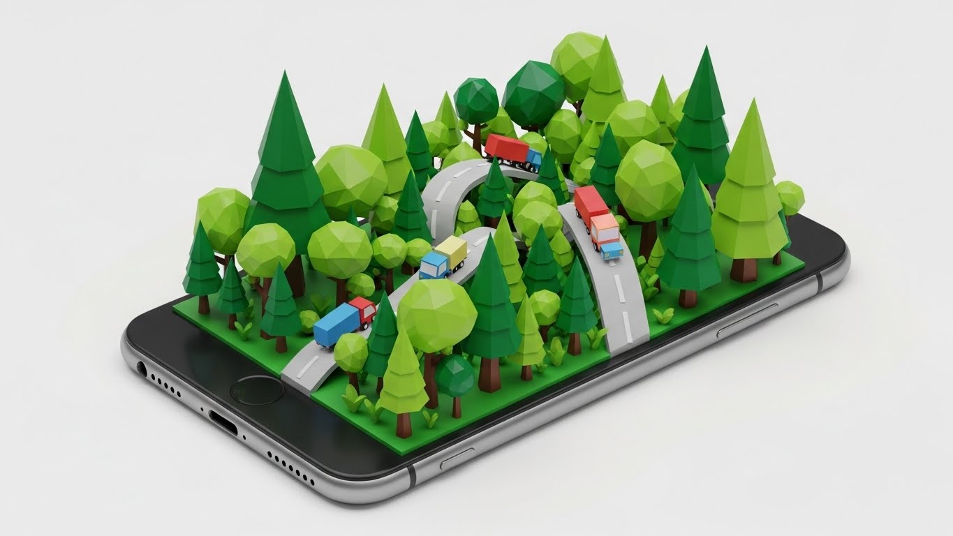 (Low-Poly 3D Modeling): Eco-System Phone — Visualizing Scope 3 Logistics