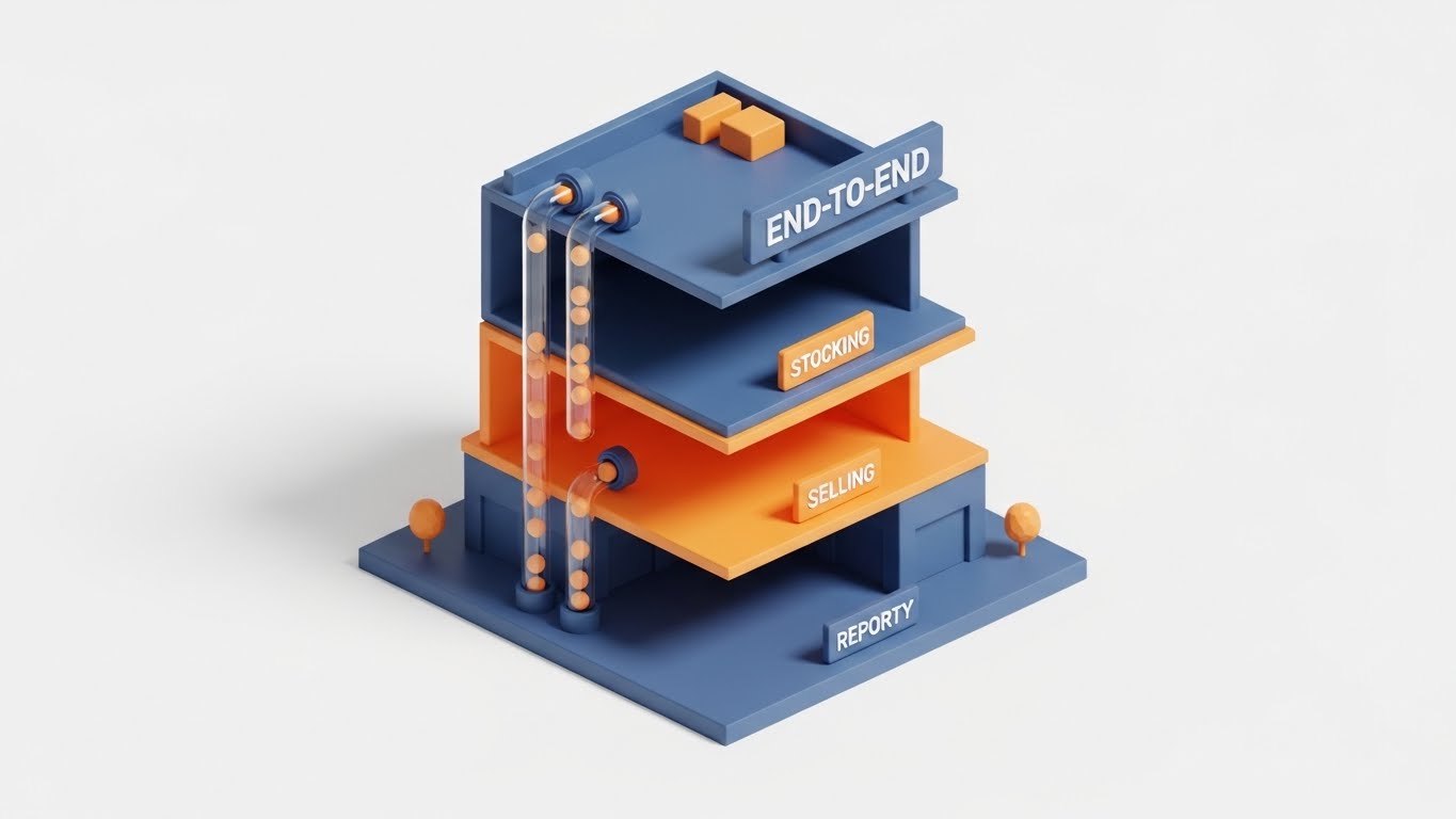 (Isometric 3D Workflow): Interconnected Mall Levels + Visualizing End-to-End Data Flow