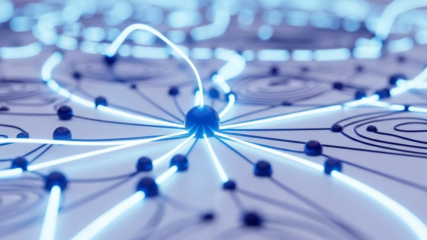 (Abstract 3D AI Visualization): Glowing Network Global Supply Visibility