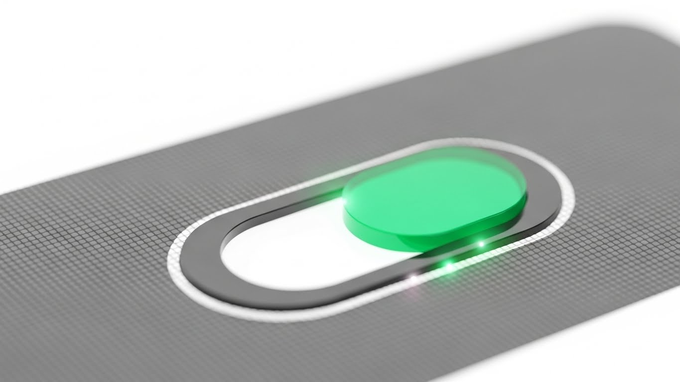 (Extreme Close-Up): The Green Toggle Precision Feature Control