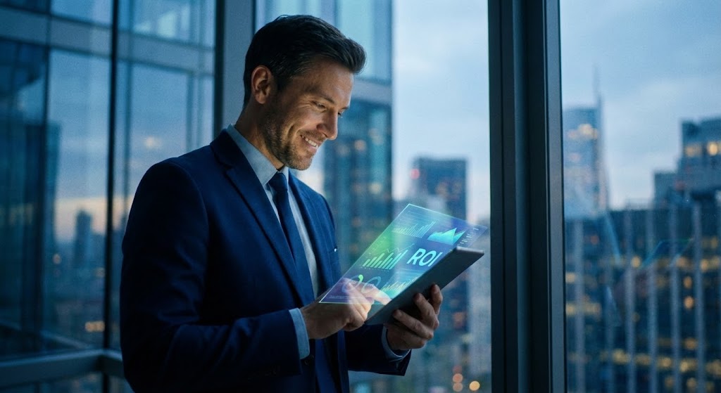 (Cinematic Corporate Photography): Executive Vision Realizing Strategic ROI